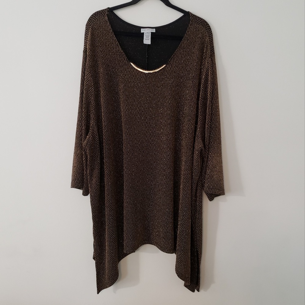 Catherines Stretch Sparkly Tunic Top Size 4X Holiday Party Sharkbite Gold Accent